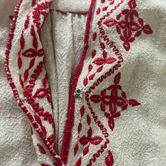 Ulla Johnson Raw Silk Shift Dress - embroidered creme boho v-neck Sz M Handmade - Picture 9 of 11